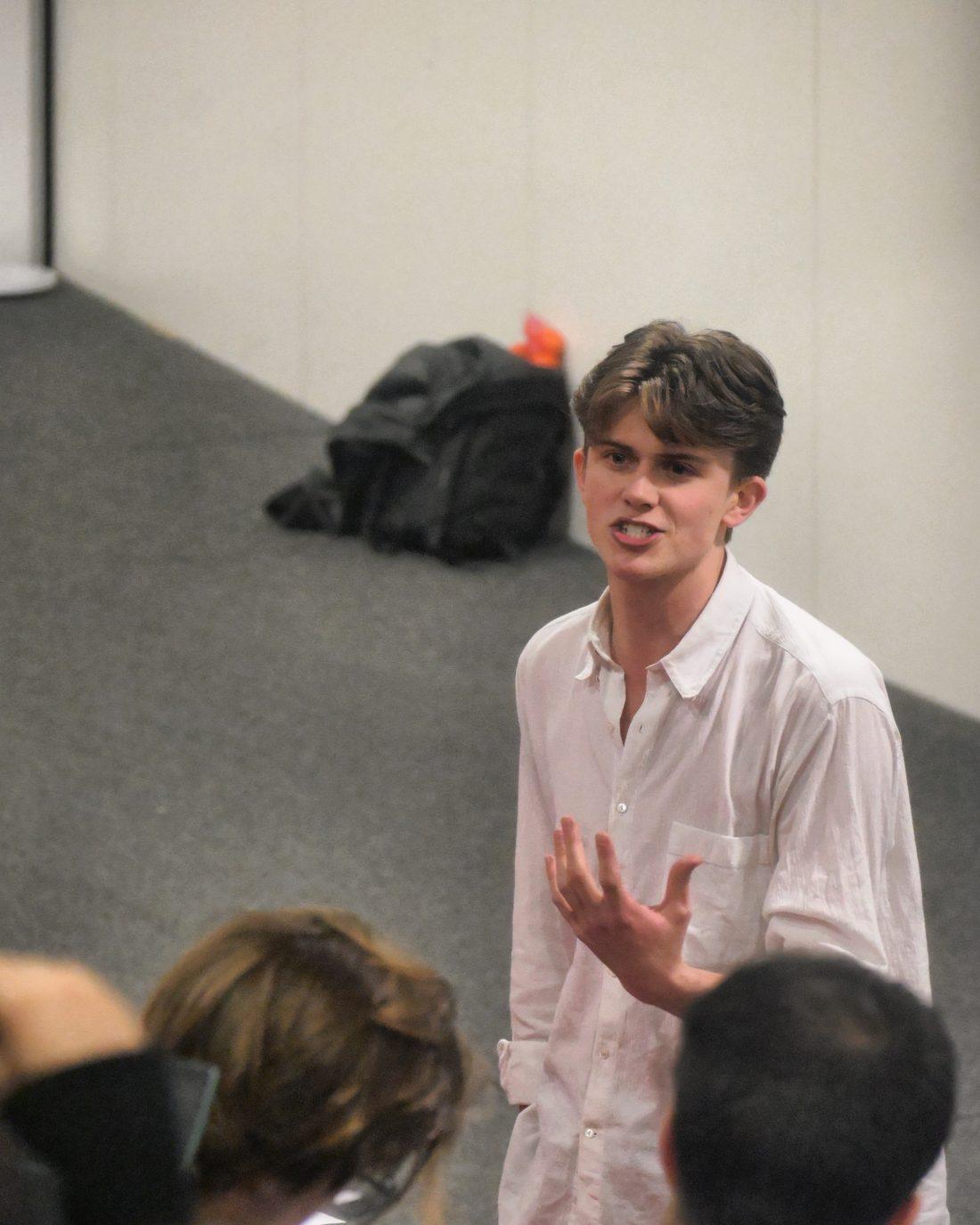 A member making a point during a debate